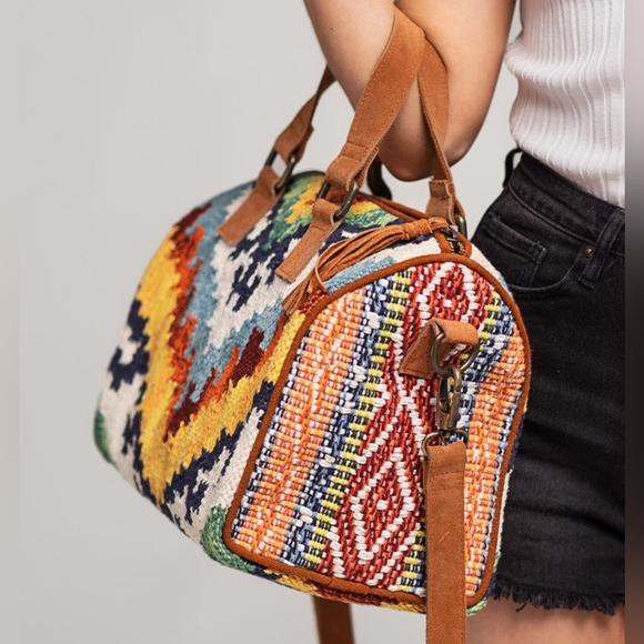 Handmade Boho Chic Satchel / Boston Bag - Navajo Aztec Inspired Design - Picture 8 of 10